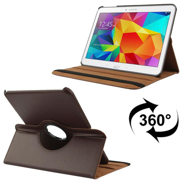 360 Degree Rotatable Litchi Texture Leatherette Case with 2-angle Viewing Holder for Samsung Galaxy Tab 4 10.1 / SM-T530 / T531 / T535(Brown)