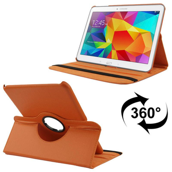 360 Degree Rotatable Litchi Texture Leatherette Case with 2-angle Viewing Holder for Samsung Galaxy Tab 4 10.1 / SM-T530 / T531 / T535(Orange)