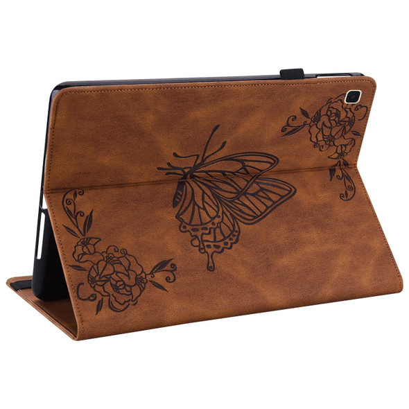 Samsung Galaxy Tab A7 10.4 2020 SM-T500/T505 Butterfly Flower Embossed Leather Tablet Case(Brown)