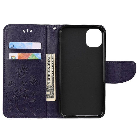 iPhone 11 Pro Max Butterfly Flower Pattern Horizontal Flip Leather Case with Holder & Card Slots & Wallet(Deep Purple)