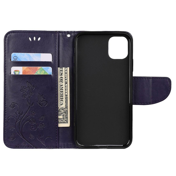 iPhone 11 Butterfly Flower Pattern Horizontal Flip Leather Case with Holder & Card Slots & Wallet(Deep Purple)