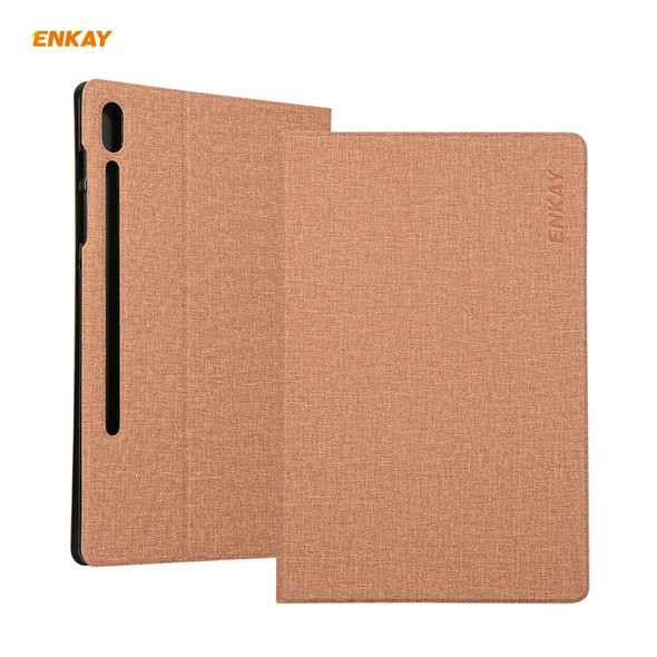 Samsung Galaxy Tab S8 / Galaxy Tab S7 11.0 T870 / T875 ENKAY Coarse Cloth Pattern PU Leather + TPU Smart Case with Holder & Sleep / Wake-up Function(Light Brown)