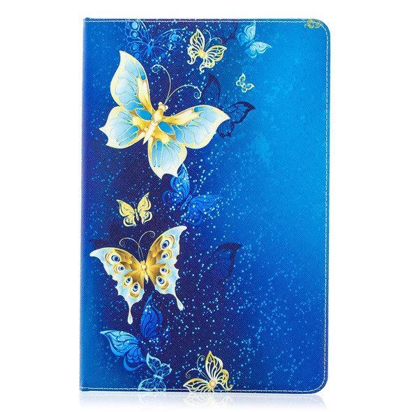 Samsung Galaxy Tab S8 / Galaxy Tab S7 T870 Colored Drawing Pattern Horizontal Flip Leather Case with Holder & Card Slots & Wallet(Golden Butterfly)
