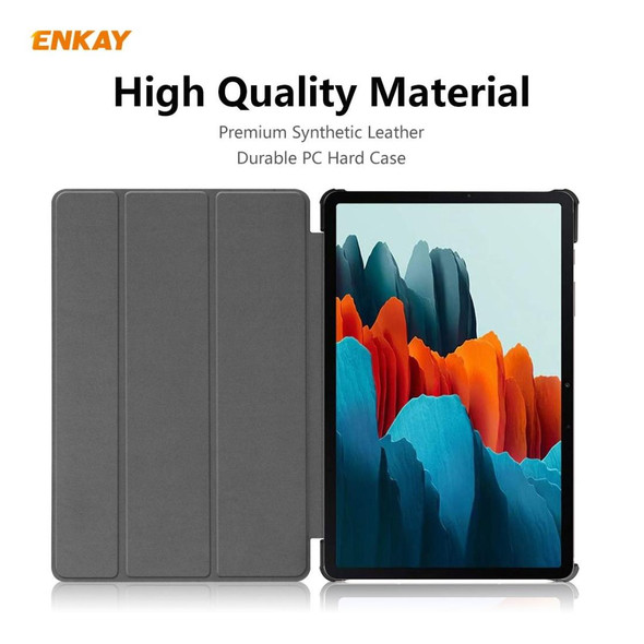 ENKAY ENK-8010 PU Leatherette + Plastic Smart Case with Three-folding Holder for Samsung Galaxy Tab S8 / Galaxy Tab S7 11.0 T870 / T875(Dark Blue)