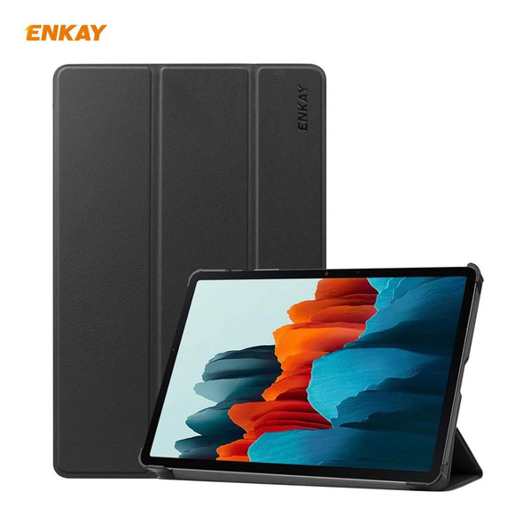 ENKAY ENK-8010 PU Leatherette + Plastic Smart Case with Three-folding Holder for Samsung Galaxy Tab S8 / Galaxy Tab S7 11.0 T870 / T875(Black)