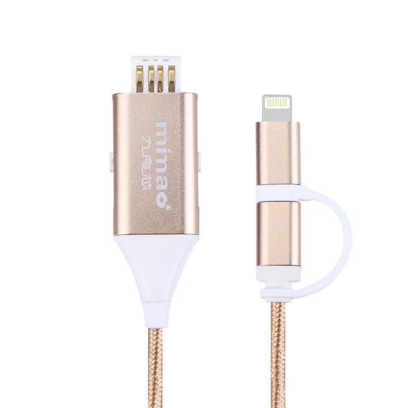 1M Multi-functional Mimao 8pin & Micro USB to OTG & USB 2.0 Data Sync Cable USB Charging Cable, - iPhone & iPad, Samsung, HTC, Sony, Huawei, Xiaomi(Gold)