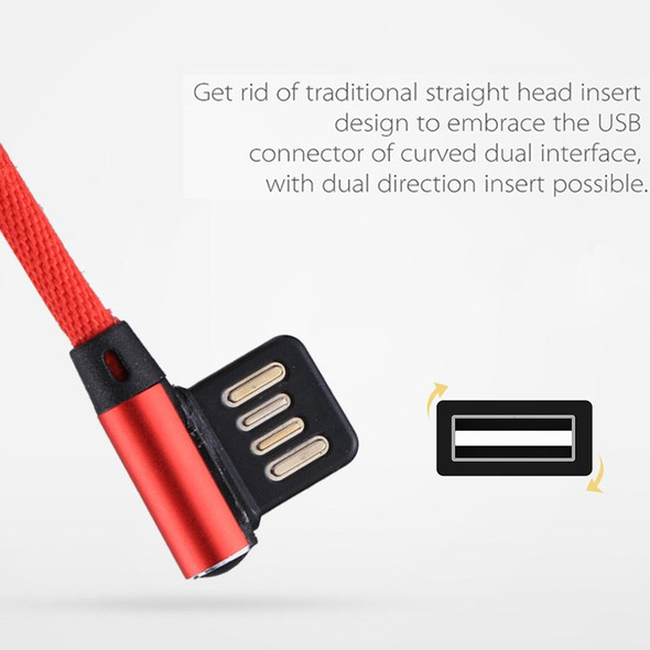 1m 2.4A Output USB to 8 Pin Double Elbow Design Nylon Weave Style Data Sync Charging Cable - iPhone 11 Pro Max / iPhone 11 Pro / iPhone 11 / iPhone XR / iPhone XS MAX / iPhone X & XS / iPhone 8 & 8 Plus / iPhone 7 & 7 Plus (Red)