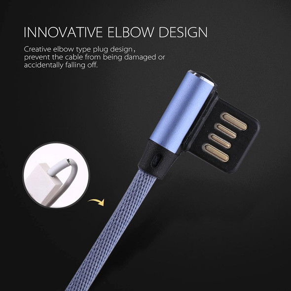 1m 2.4A Output USB to 8 Pin Double Elbow Design Nylon Weave Style Data Sync Charging Cable - iPhone 11 Pro Max / iPhone 11 Pro / iPhone 11 / iPhone XR / iPhone XS MAX / iPhone X & XS / iPhone 8 & 8 Plus / iPhone 7 & 7 Plus (Blue)
