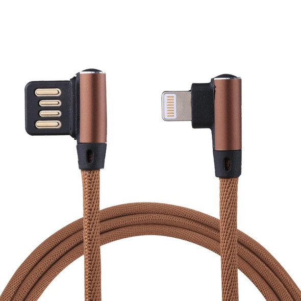 1m 2.4A Output USB to 8 Pin Double Elbow Design Nylon Weave Style Data Sync Charging Cable - iPhone 11 Pro Max / iPhone 11 Pro / iPhone 11 / iPhone XR / iPhone XS MAX / iPhone X & XS / iPhone 8 & 8 Plus / iPhone 7 & 7 Plus (Coffee)