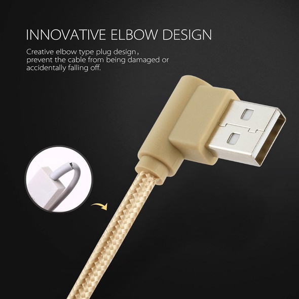 25cm Nylon Weave Style USB to 8 Pin Double Elbow Charging Cable,  - iPhone XR / iPhone XS MAX / iPhone X & XS / iPhone 8 & 8 Plus / iPhone 7 & 7 Plus / iPhone 6 & 6s & 6 Plus & 6s Plus / iPad(Gold)