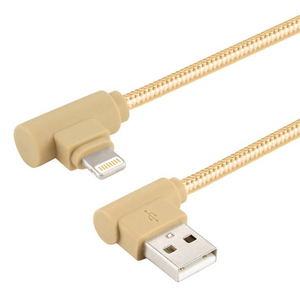 25cm Nylon Weave Style USB to 8 Pin Double Elbow Charging Cable,  - iPhone XR / iPhone XS MAX / iPhone X & XS / iPhone 8 & 8 Plus / iPhone 7 & 7 Plus / iPhone 6 & 6s & 6 Plus & 6s Plus / iPad(Gold)