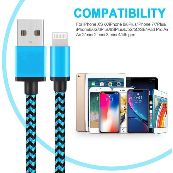 2m Woven Style 8 Pin to USB Sync Data / Charging Cable(Silver)