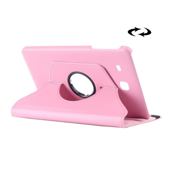 Litchi Texture 360 Degree Rotation Leather Case with Multi-functional Holder for Galaxy Tab E 9.6(Pink)