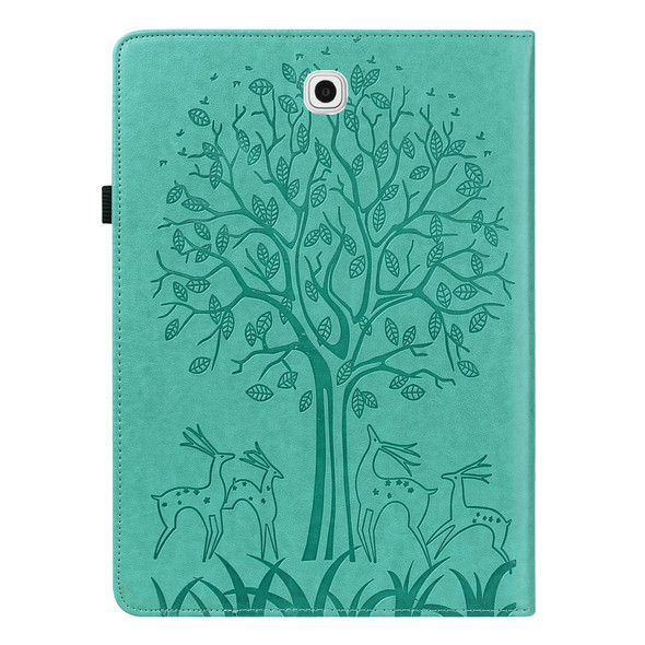 Samsung Galaxy Tab S2 9.7 Tree & Deer Pattern Pressed Printing Horizontal Flip PU Leather Case with Holder & Card Slots(Green)