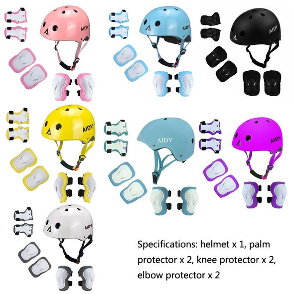 AIDY 7 In 1 Children Roller Skating Sports Protective Gear Set(Dumb Black)