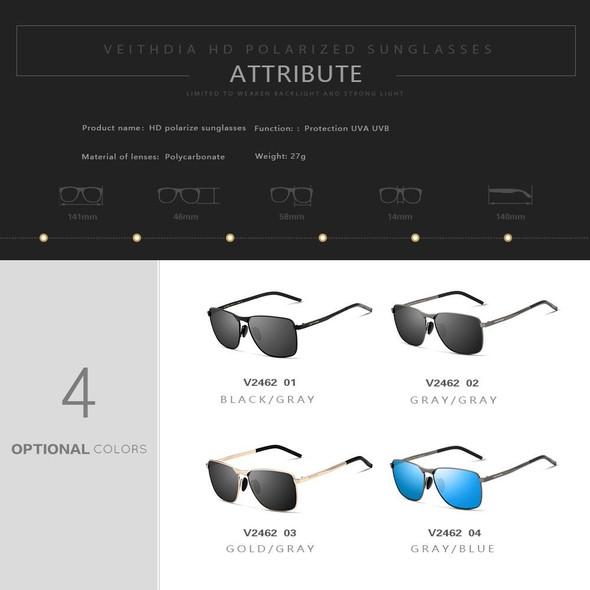 Vintage Square Sunglasses Male UV400 Polarized Lens Sun Glasses(Gray)