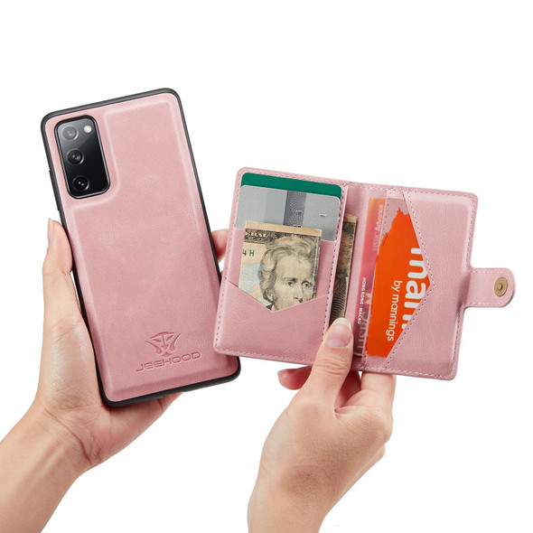 Samsung Galaxy S20 FE JEEHOOD Retro Magnetic Detachable Protective Case with Wallet & Card Slot & Holder(Pink)