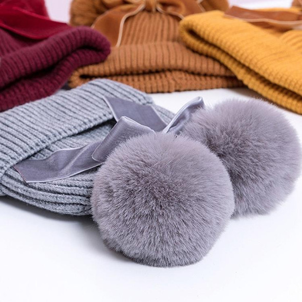 MZ7153 Double Wool Ball Bowknot Children Knitted Hat With Cotton Warm Baby Hat, Size: About 6-36 Months(Dark Yellow)