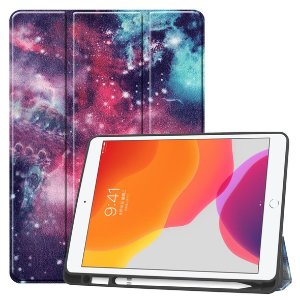 iPad 10.2 2021 / 2020 / 2019 TPU Colored Drawing Horizontal Flip Leather Case with Three-folding Holder & Sleep / Wake-up Function(Silver Nebula)