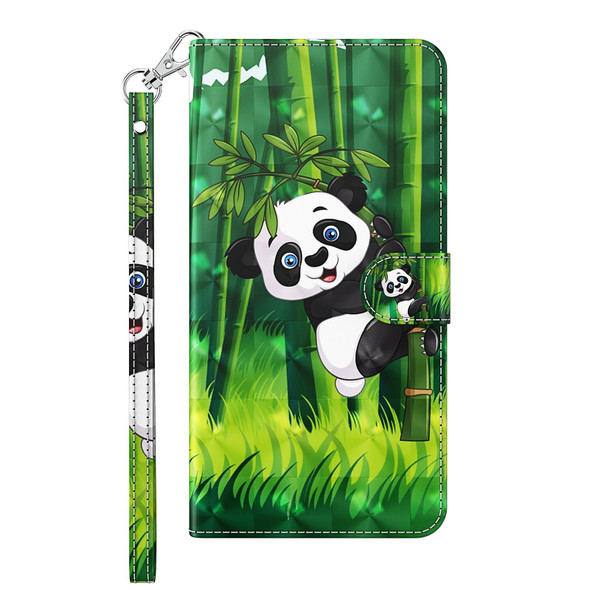 OnePlus Nord N200 5G 3D Painting Pattern TPU + PU Leather Phone Case(Panda Climbing Bamboo)