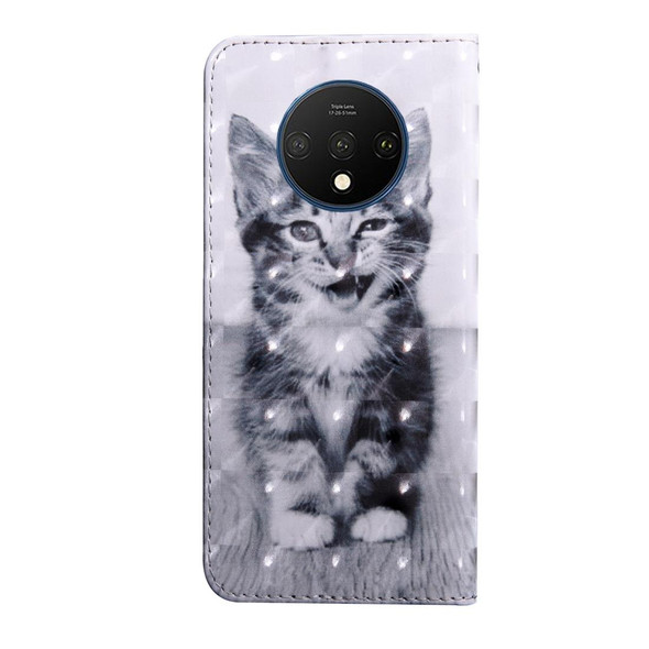 OnePlus 7T 3D Painting Pattern Coloured Drawing Horizontal Flip TPU + PU Leather Case with Holder & Card Slots & Wallet(Smile Cat)