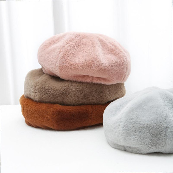 Autumn and Winter Beret Ladies Hats Plush Warmth Retro Painter Hat, Size: Adjustable(Light Gray)