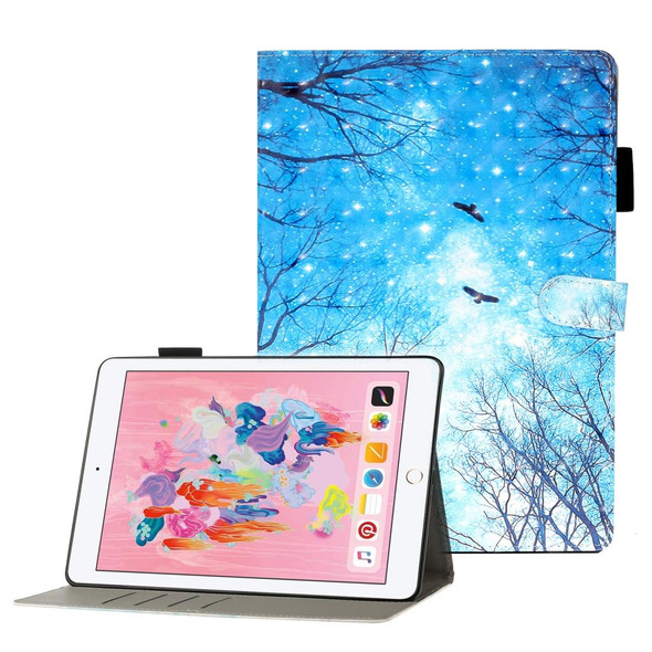 iPad 5 / 6 / 7 / 8 3D Embossing Pattern Horizontal Flip Leather Case with Holder & Card Slots & Wallet(Blue Forest)