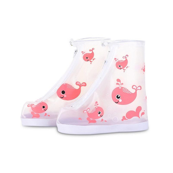 2 Pairs 905-A Children Rainy Day Cartoon Pattern Waterproof Shoe Cover(Pink Whale L)
