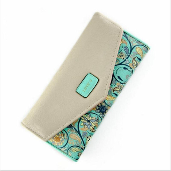 Long Leather Floral Pattern Wallets Coin Purses Money Bag for Women(Green)