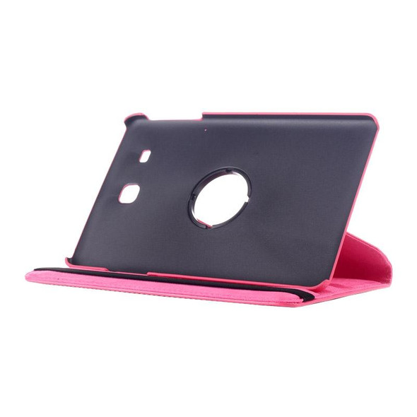 Litchi Texture 360 Degree Rotation Leather Case with Multi-functional Holder for Galaxy Tab E 9.6(Magenta)