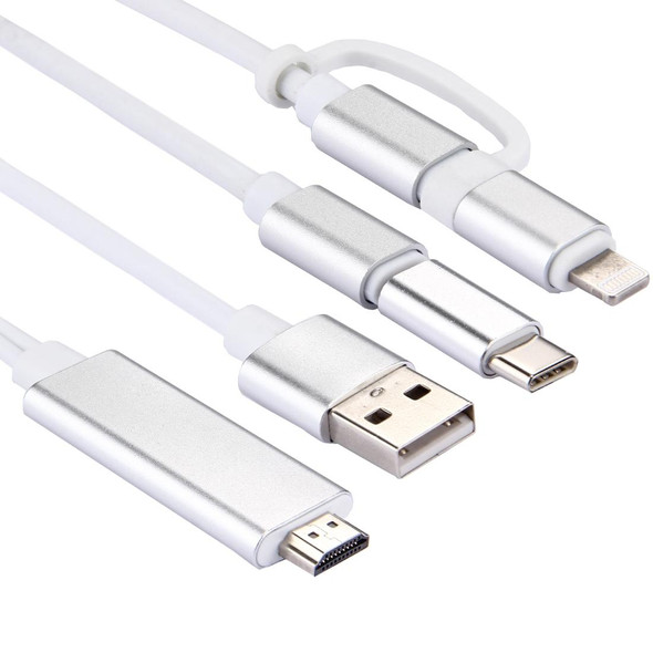 3 in 1 Micro USB & 8 Pin & Type-C to HDMI HD 1080P HDTV Adapter Cable, - Galaxy S9 & S9 + & S8 & S8 + & Note 8 / HTC 10 / Huawei Mate 10 & Mate 10 Pro & P20 & P20 Pro / MacBook 12 inch / MacBook Pro(