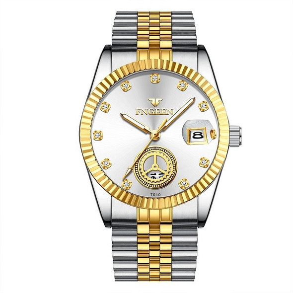 FNGEEN 7010 Middle-Aged and Elderly Men Luminous Calendar Quartz Watch(Between Golden White Surface)