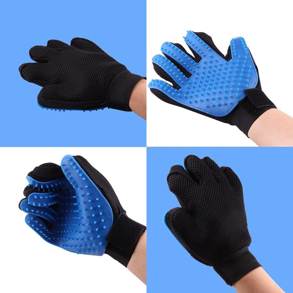 Right Hand Five Finger Deshedding Brush Glove Pet Gentle Efficient Massage Grooming(Blue)