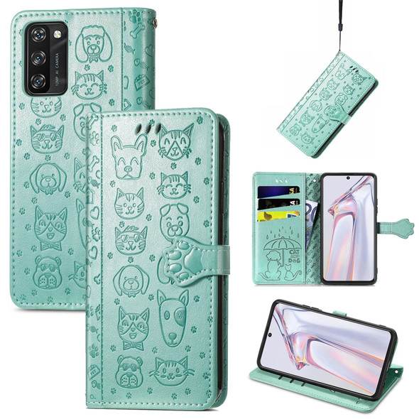 Blackview A100 Lovely Cat and Dog Embossing Pattern Horizontal Flip Leatherette Case , with Holder & Card Slots & Wallet & Cartoon Clasp & Lanyard(Green)
