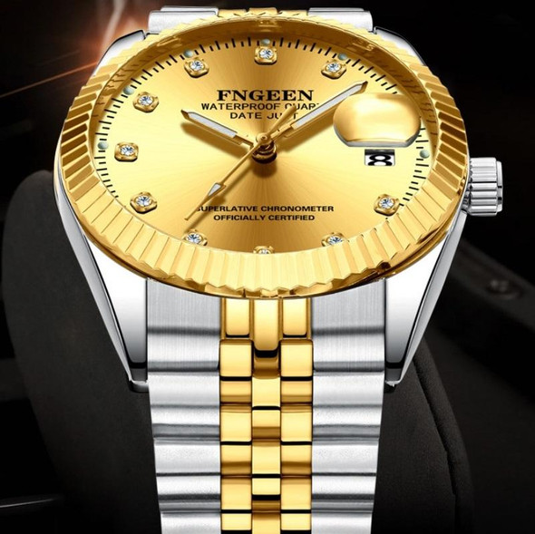 FNGEEN 7008 Men Fashion Diamond Dial Watch Couple Watch(Golden Surface)