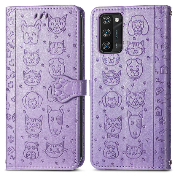 Blackview A100 Lovely Cat and Dog Embossing Pattern Horizontal Flip Leatherette Case , with Holder & Card Slots & Wallet & Cartoon Clasp & Lanyard(Purple)