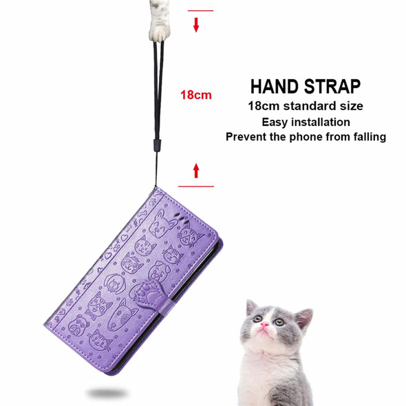 Blackview A100 Lovely Cat and Dog Embossing Pattern Horizontal Flip Leatherette Case , with Holder & Card Slots & Wallet & Cartoon Clasp & Lanyard(Purple)