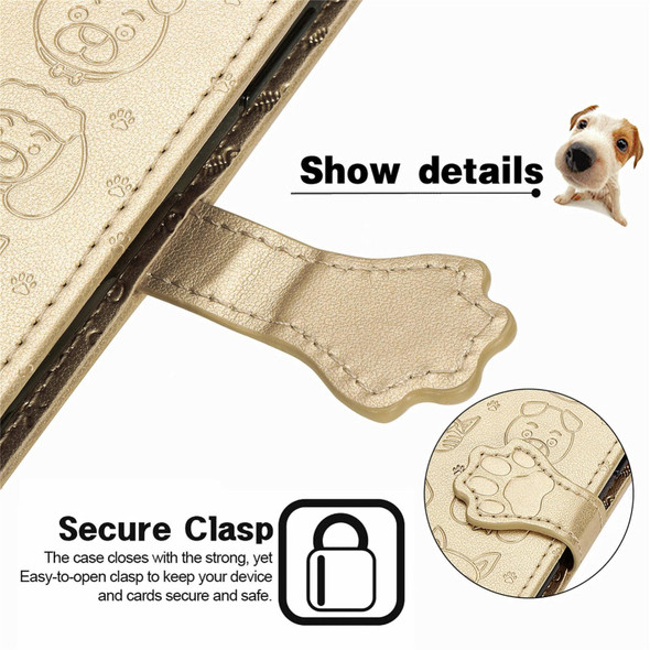 Blackview A100 Lovely Cat and Dog Embossing Pattern Horizontal Flip Leatherette Case , with Holder & Card Slots & Wallet & Cartoon Clasp & Lanyard(Gold)