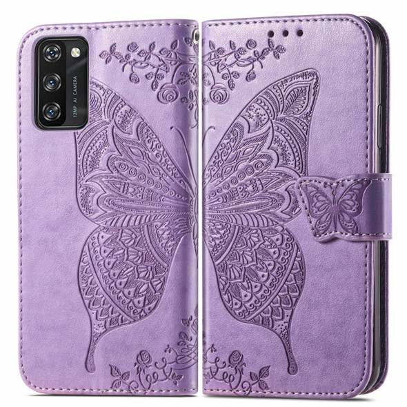 Blackview A100 Butterfly Love Flower Embossed Horizontal Flip Leatherette Case with Holder & Card Slots & Wallet & Lanyard(Light Purple)