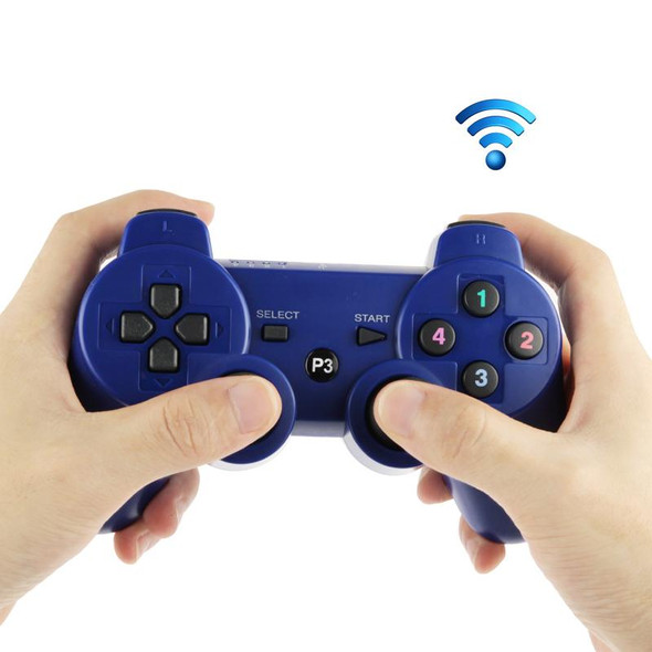 Double Shock III Wireless Controller, Manette Sans Fil Double Shock III for Sony PS3, Has Vibration Action(with logo)(Blue)