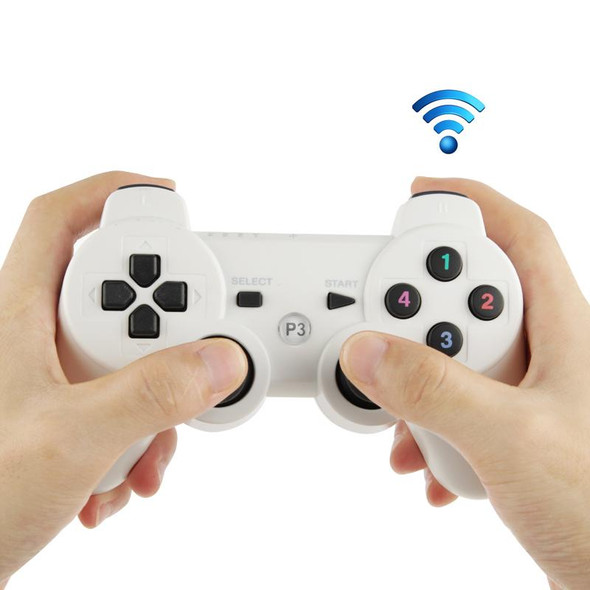 Double Shock III Wireless Controller, Manette Sans Fil Double Shock III for Sony PS3, Has Vibration Action(with logo)(White)