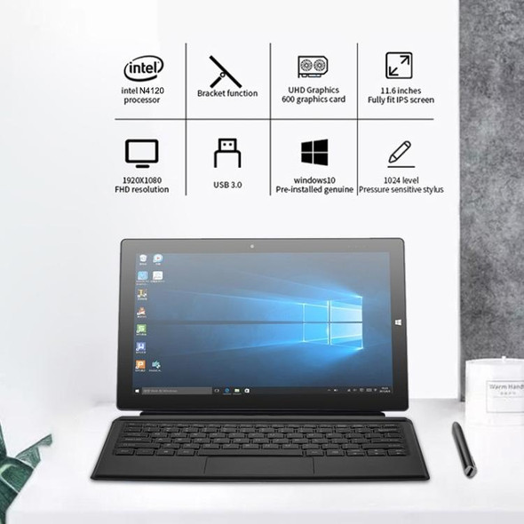 PiPO W11 2 in 1 Tablet PC, 11.6 inch, 8GB+128GB+256GB SSD, Windows 10, Intel Gemini Lake N4120 Quad Core Up to 2.6GHz, with Stylus Pen Not Included Keyboard, Support Dual Band WiFi & Bluetooth & Micro SD Card