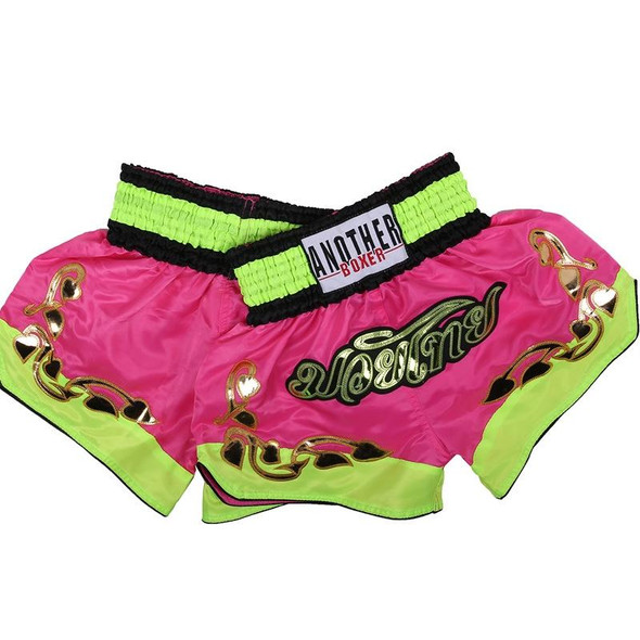 ANOTHERBOXER MMA/Martial Arts/Sanshou/Thai Boxing Professional Training Shorts for Men and Women, Size: L(73 Pink/Fluorescent Green Waist)