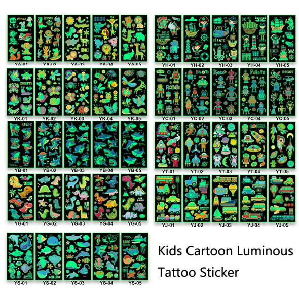 20 PCS Y01-05 Kids Cartoon Luminous Tattoo Sticker Waterproof And Sweat Proof Party Activity Face Sticker(Transport)