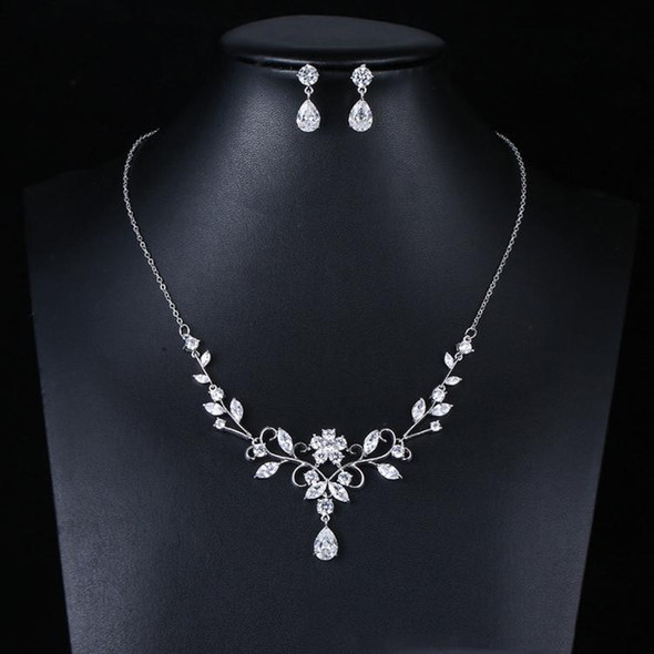 Elegant Simple Bridal Wedding Earrings Zircon Necklace Set(TL72)