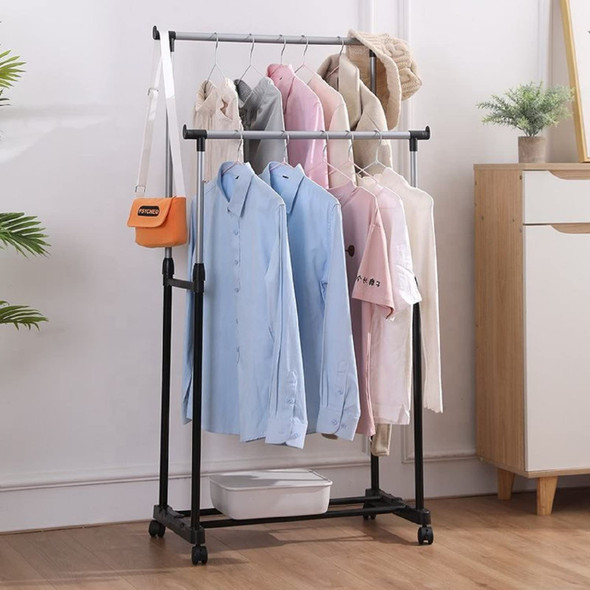 Adjustable Double Pole Telescopic Clothes Hanger - Sturdy & Mobile