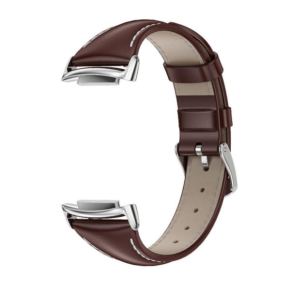 Fitbit Charge5 Mijobs Genuine Leatherette Slim Watch Band(Coffee+Silver)