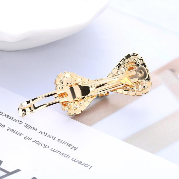 2 PCS  Fashion Women Crystal Rhinestone Hairpins Bow Knot Barrettes(Gold)