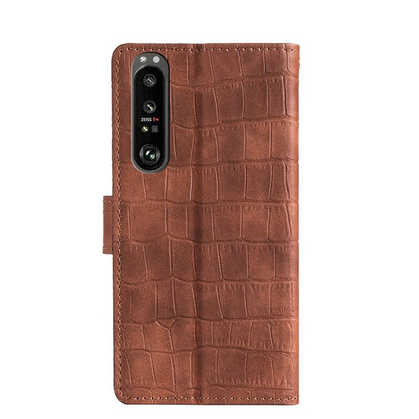 Sony Xperia 1 III Skin Feel Crocodile Texture Magnetic Clasp PU Leather Phone Case(Brown)