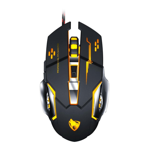 T-WOLF V6 USB Interface 6-Buttons 3200 DPI Wired Mouse Gaming Mechanical Macro Programming 7-Color Luminous Gaming Mouse, Cable Length: 1.5m(Macro Definition Silent Version Black Silver)